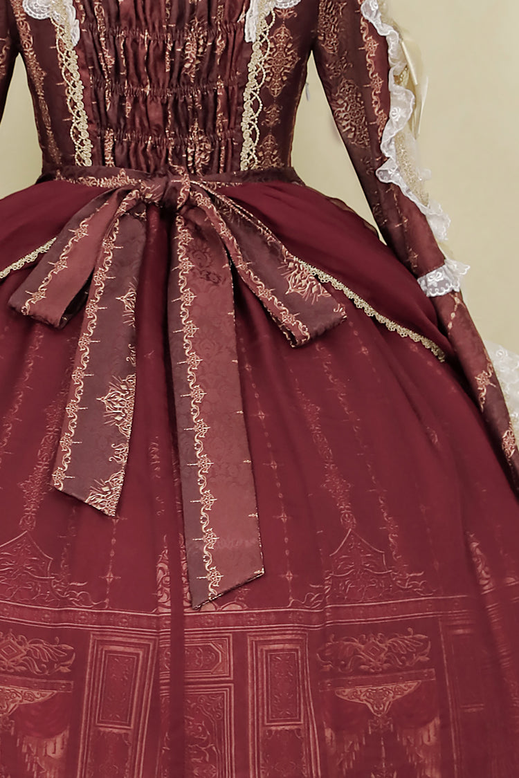 Red Baroque Palace Print Lace Classic Princess Lolita Dress - Product - 17