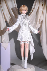 White [Silver-White Sacred Pact] Bow Asymmetric Gothic Prince Palace Ouji Lolita Shorts Coat Four-Piece Set - Product - 2