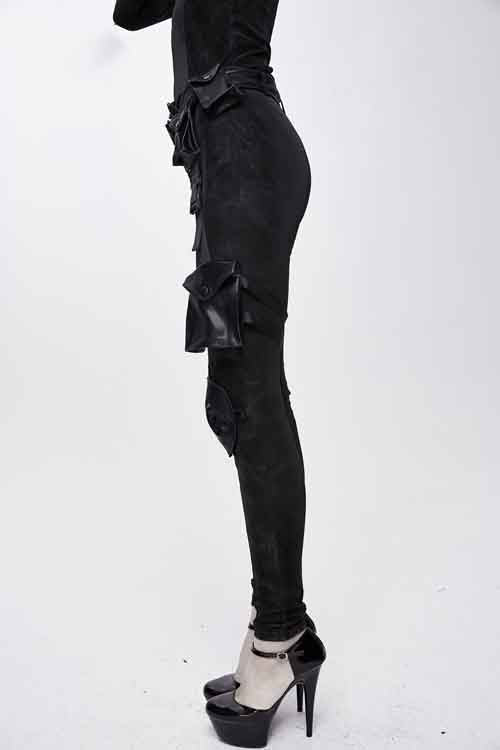 Dark Pattern Punk Stretchy Fitted Womens Pants With Bags - Product - 3