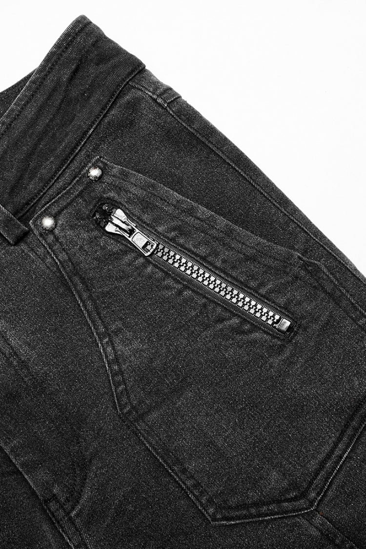 Black Skull Buckles Stitching Metal Nails Men's Steampunk Pants - Product - 5