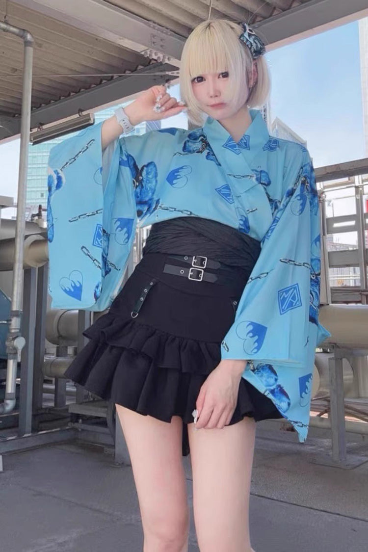 Black High Waisted Ruffle Leather Buckle Gothic Jirai Kei Japanese Skirt - Product - 5