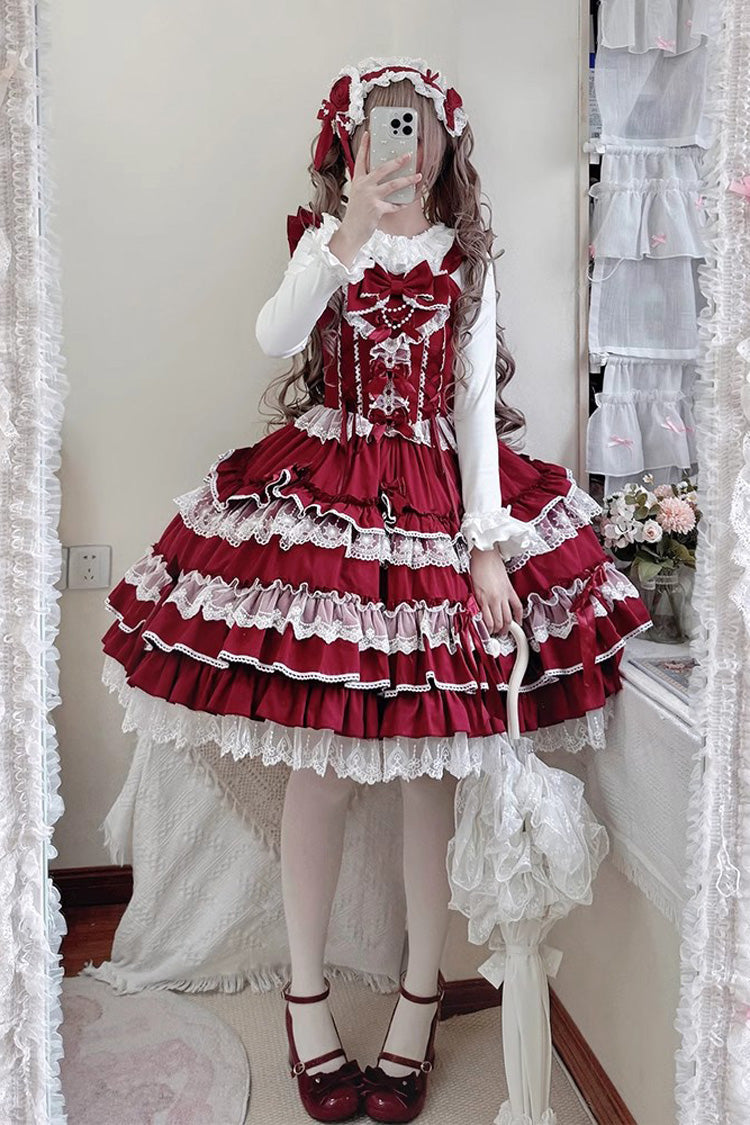 Sweet Multi-Layered Ruffle Bowknot Lace Princess Ballet Lolita Jsk Dress 4 Colors - Product - 11