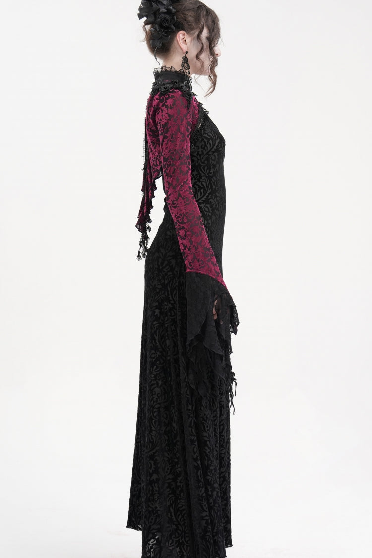 Black/Purple Stand Collar Long Sleeves Lace Tassels Women's Gothic Cape - Product - 6