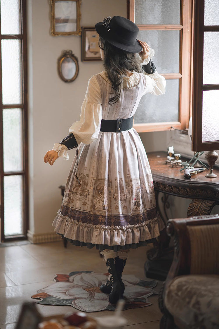 Demon Hunting Notes Long Lantern Sleeves Print Ruffle Sweet Elegant Lolita Dress 2 Colors - Product - 14
