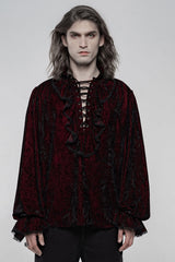 Black/Red Long Sleeves Ruffle Lace-Up Men's Gothic Blouse - Black/Red - 1