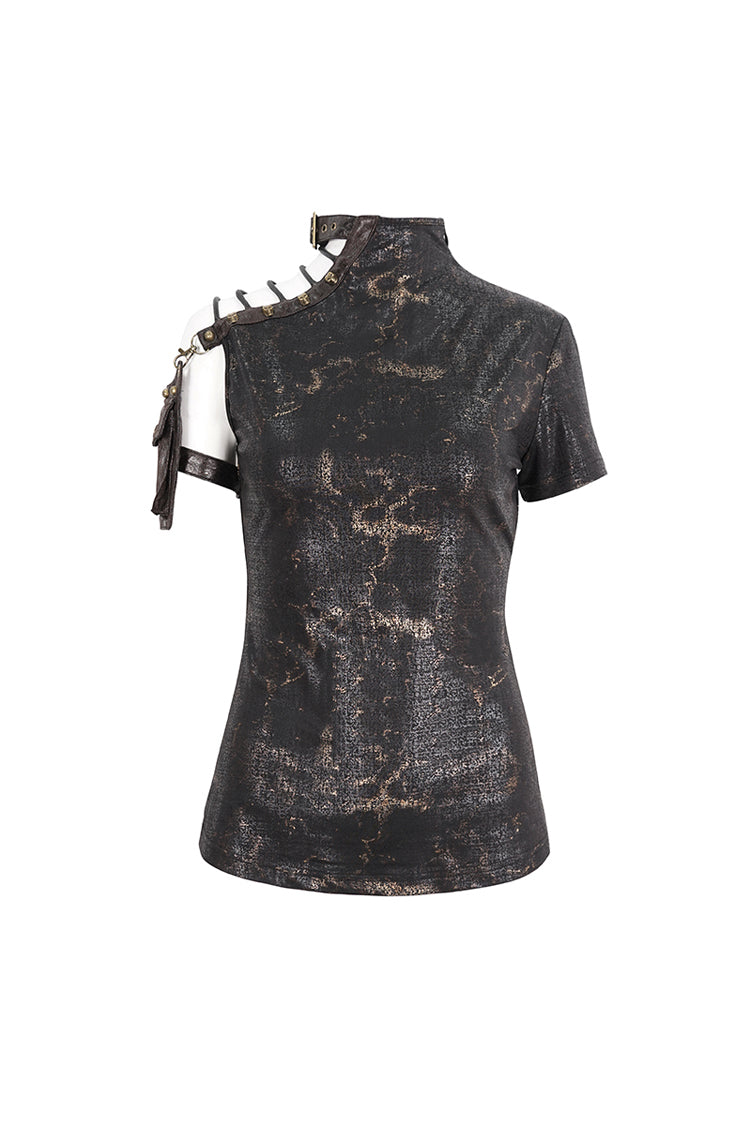 Black Prints Spaghetti Straps Buckle Womens Punk Short Sleeves - Product - 6