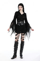 Black Lace-Up Studded Buckled Women's Punk PU Underbust Corset - Black - 1
