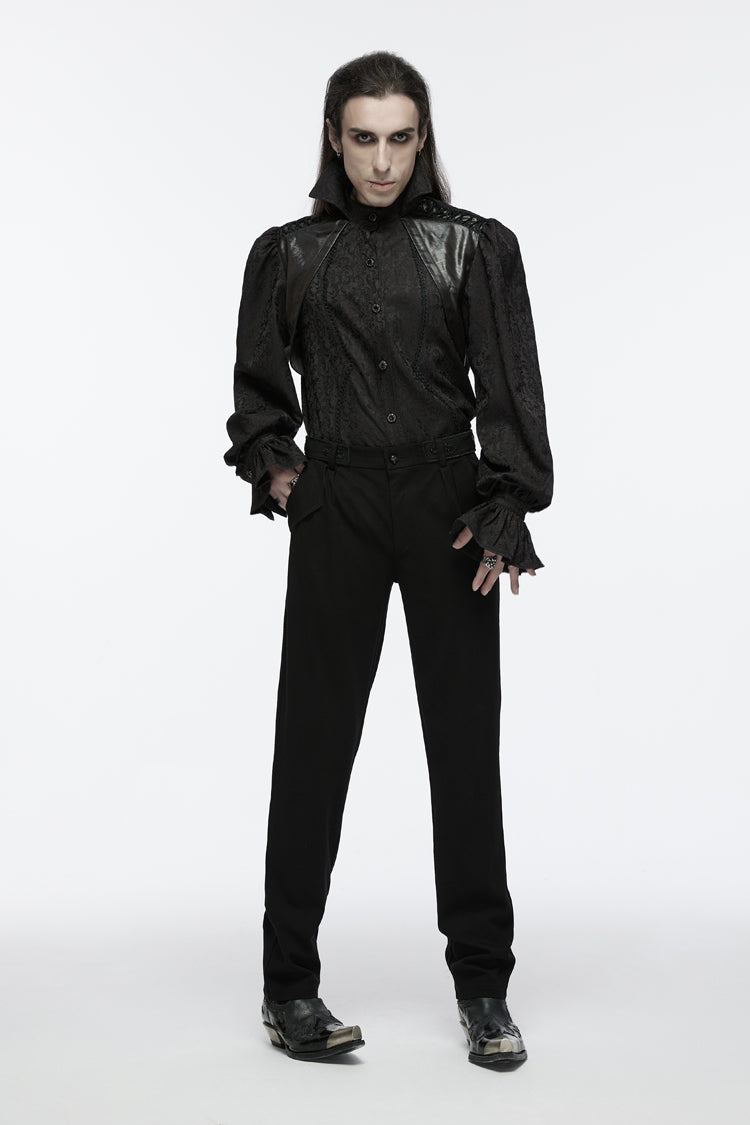 Black Long Puff Sleeves Lace-Up Men's Gothic Blouse - Product - 6