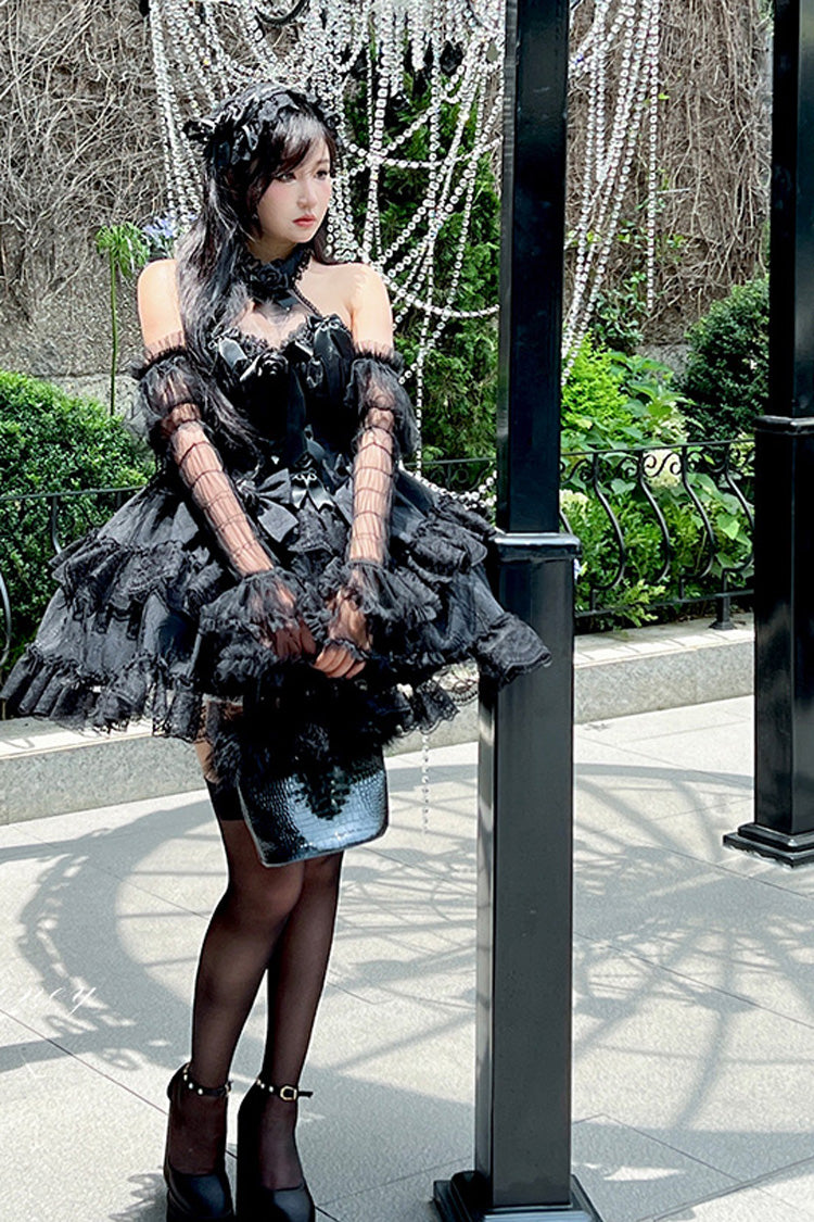 Black Princess Sleeveless Ruffle Bowknot Lace Gothic Lolita Jsk Dress - Product - 2