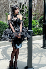 Black Princess Sleeveless Ruffle Bowknot Lace Gothic Lolita Jsk Dress - Product - 2