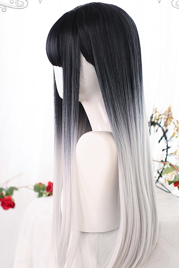 Black Natural Gradient Long Straight Classic Lolita Wig - Product - 4