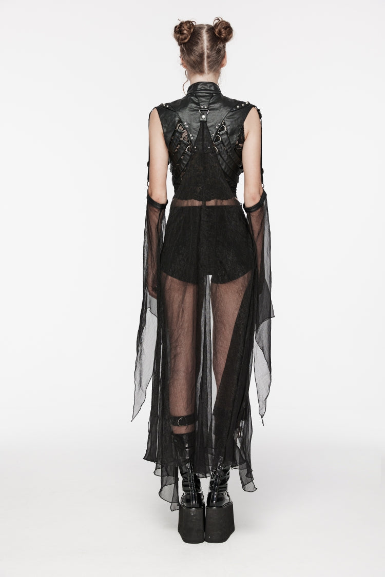 Black Stand Collar Sheer Women's Punk Removable Cape - Product - 4