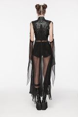 Black Stand Collar Sheer Women's Punk Removable Cape - Product - 4
