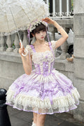 Viola Dreaming Butterfly multistrato jacquard volant fiocco pizzo dolce principessa (solo abito) vista frontale