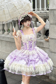 Viola Dreaming Butterfly multistrato jacquard volant fiocco pizzo dolce principessa (solo abito) vista frontale