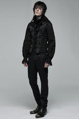 Black Gothic Noble Jacquard Embroidery Pleated Ruffle Delicate Buttons Decoration Men's Vest - Product - 4