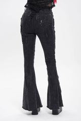 Black Zipper Pleated Women's Punk Flared Pants - Product - 6