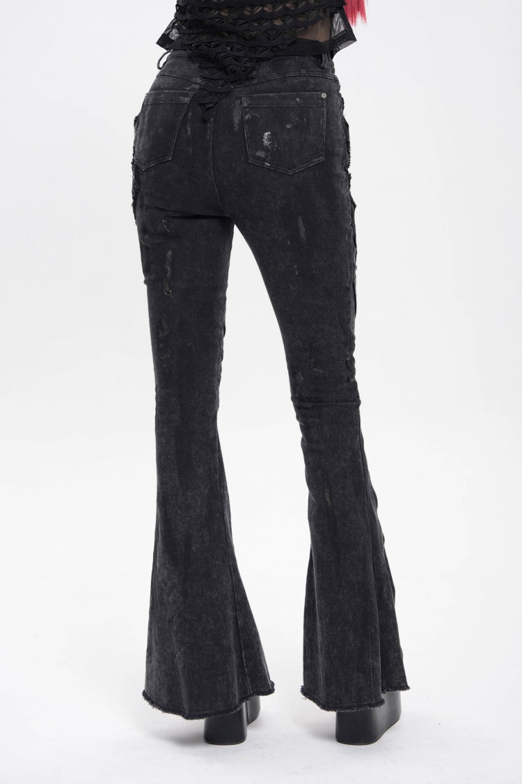 Black Zipper Pleated Women's Punk Flared Pants - Product - 6
