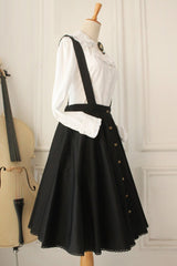 Black Vintage Single Breasted Ruffled Classic Lolita Skirt Strap Dress - Product - 2