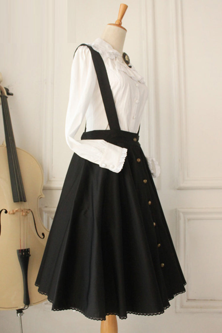 Black Vintage Single Breasted Ruffled Classic Lolita Skirt Strap Dress - Product - 2