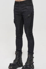 Black Punk Casual Circuit Diagram Print Asymmetric Decoration Men's Long Pants - Product - 4