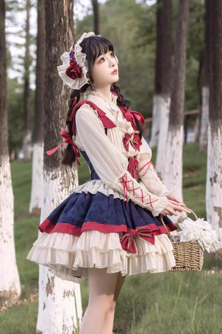 Snow White Multi-Color Triple-Layered Ruffle Bowknot Sweet Lolita Dress (Shirt Included) - Product - 2