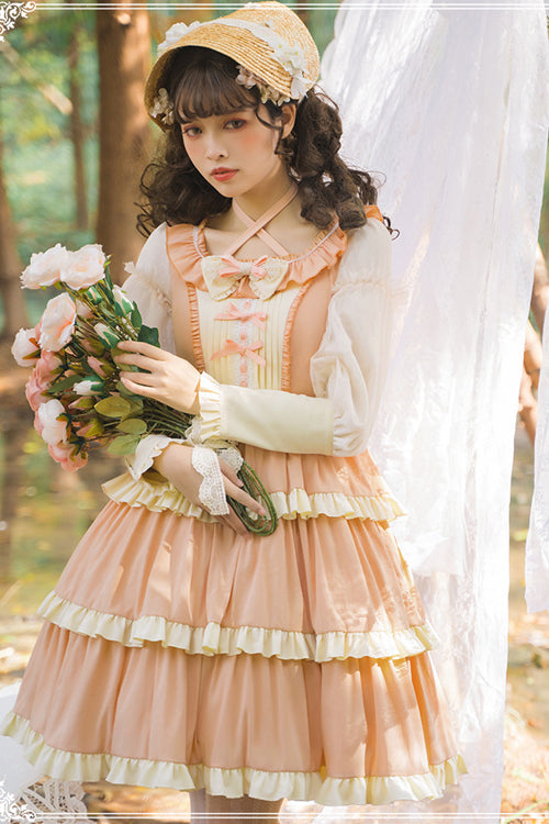Round Collar Long Sleeve High Waist Multi-Layer Ruffled Sweet Lolita OP Dress - Product - 3
