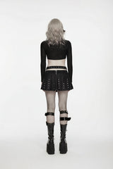 Black Patchwork Studded Pleated Women's Punk Preppy Style Skirt - Product - 3