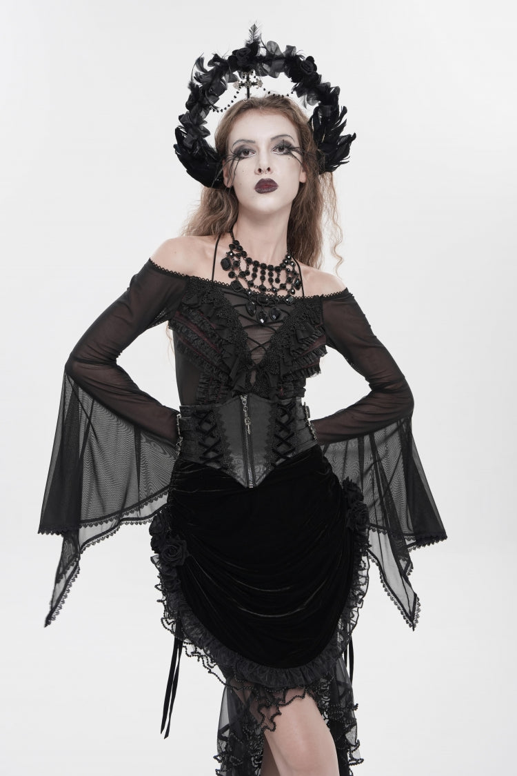 Black Crochet Lace-Up Slim Zippered Women's Gothic Accessory Zip Girdle - Product - 6