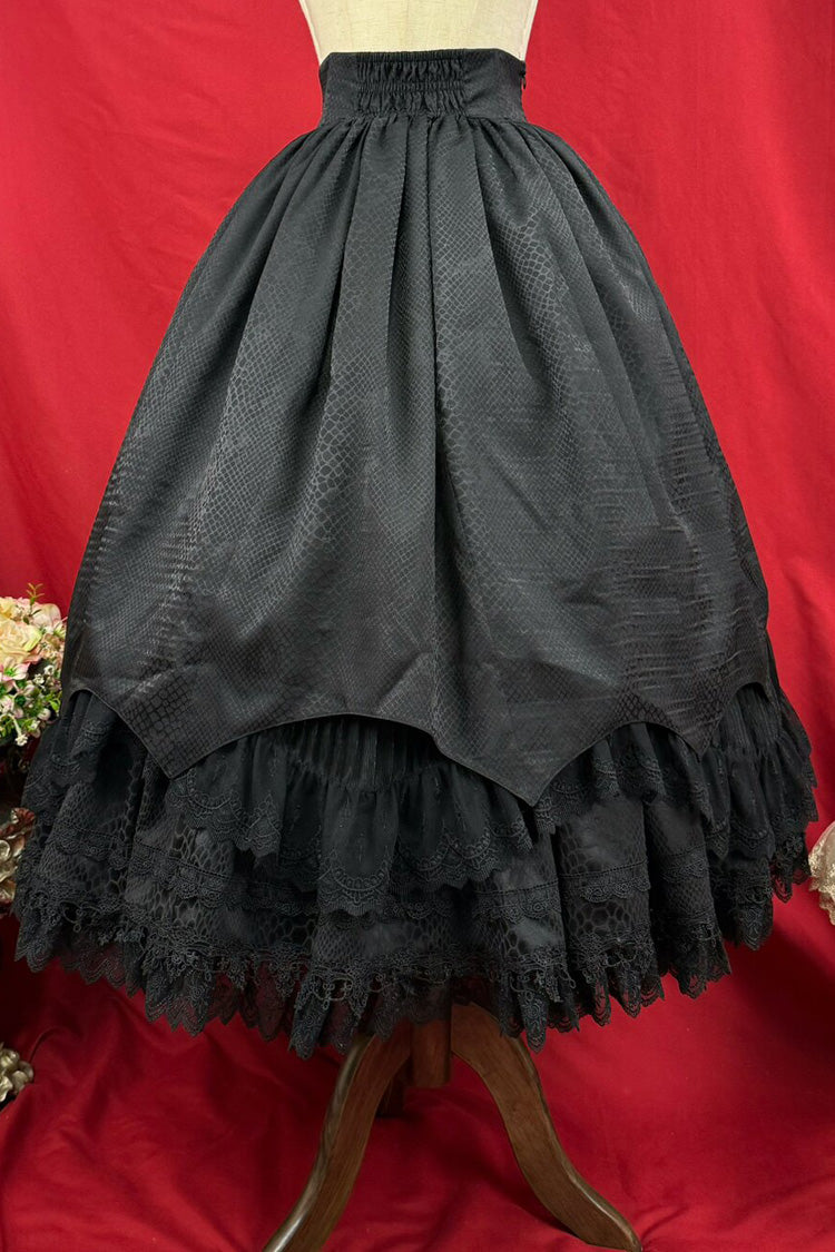 Black [Immortality Taboo] Multi-Layered Ruffled Open-Front Lace Elegant Gorgeous Gothic Lolita Skirt - Product - 12
