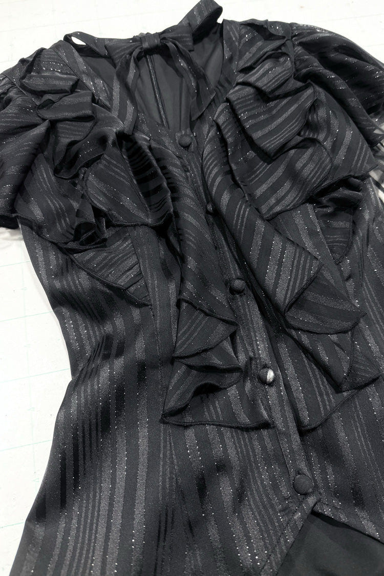 Black Ruffled Bow Gothic Japanese Lolita Blouse - Product - 8