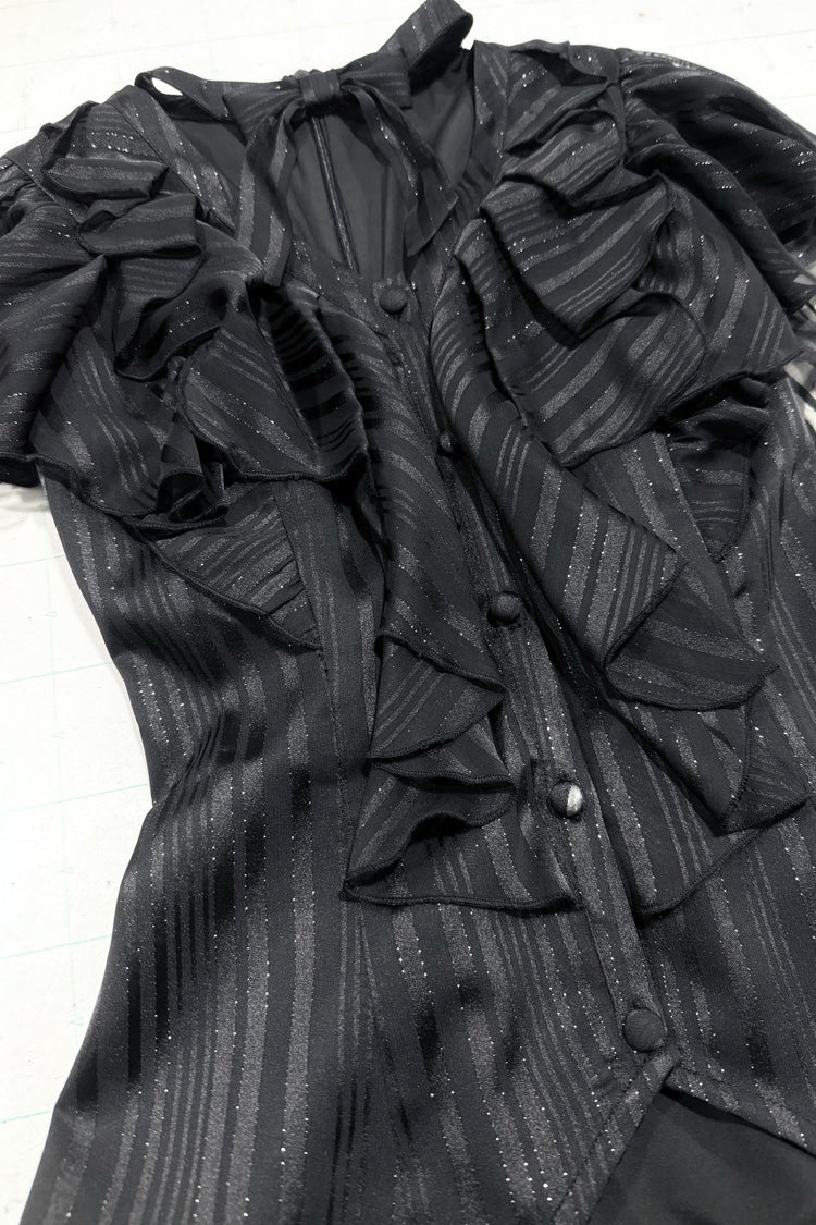 Black Ruffled Bow Gothic Japanese Lolita Blouse - Product - 8