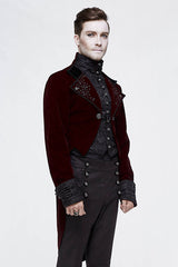 Wine Gothic Palace Embroidered Metal Rivets Dovetail Mens Coat - Product - 2