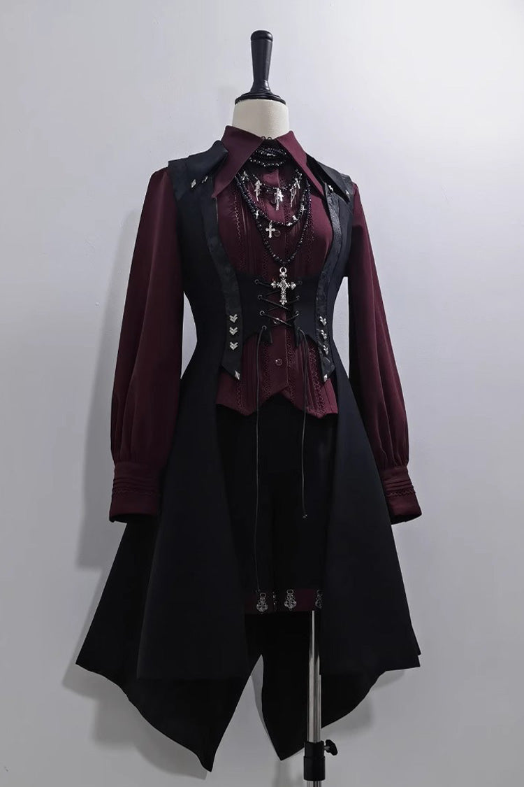 Red Lapel Collar Long Sleeves Embroidery Slim Gothic Vintage Prince Ouji Lolita Blouse - Product - 7