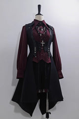 Red Lapel Collar Long Sleeves Embroidery Slim Gothic Vintage Prince Ouji Lolita Blouse - Product - 7