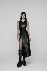 Black Sleeveless Split Lace-Up Slim Women's Punk Dress - Black - 1