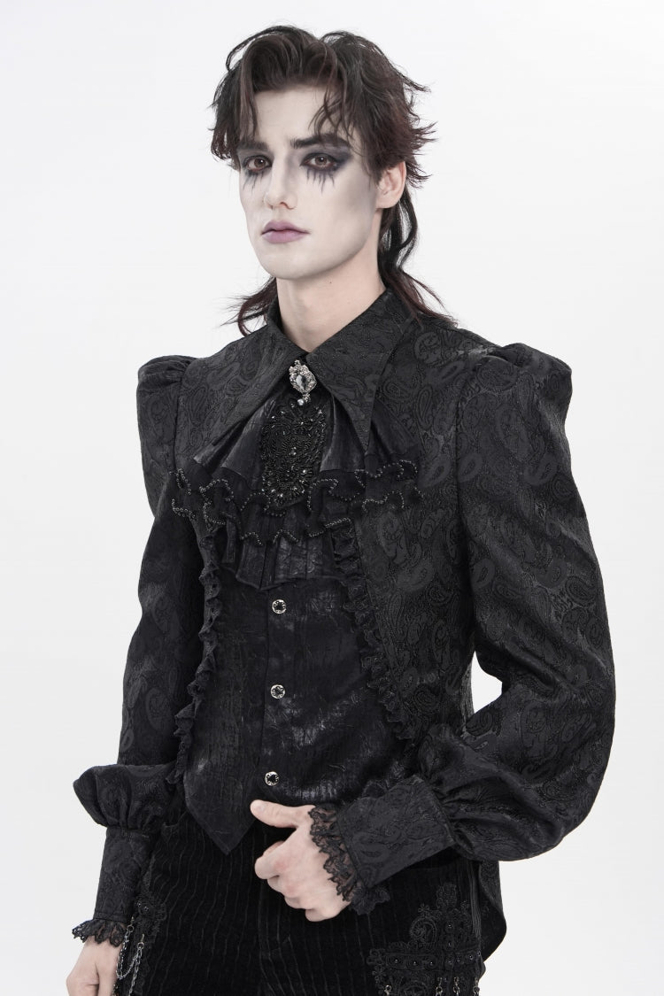 Black Printed Diamante Beaded Embroidered Patchwork Lace Men's Gothic Luxurious Royal Neckwear - Product - 3