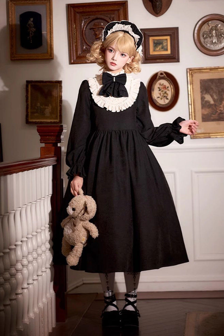 Black [Twilight Choir] Long Sleeves Bowknot Lace Sweet Vintage Lolita Dress 2 Versions - Product - 17