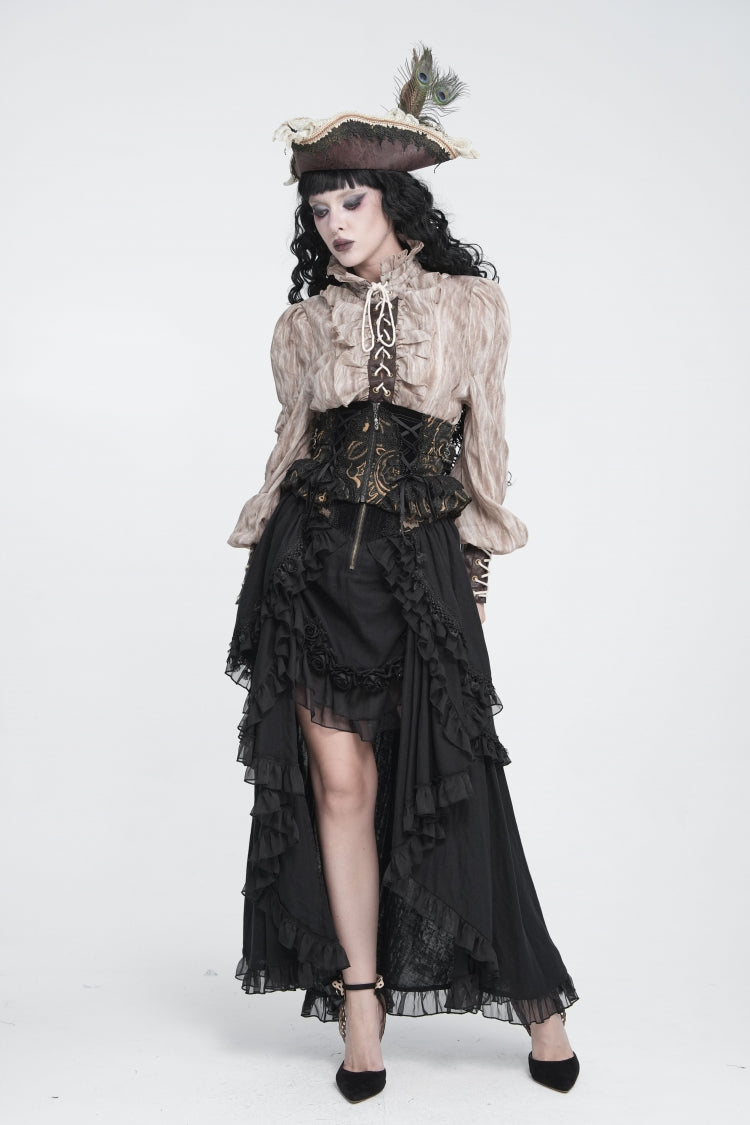 Black Jacquard Lace Lace-Up Slim Fit Zippered Women's Gothic Royal Girdle - Product - 3