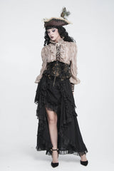 Black Jacquard Lace Lace-Up Slim Fit Zippered Women's Gothic Royal Girdle - Product - 3