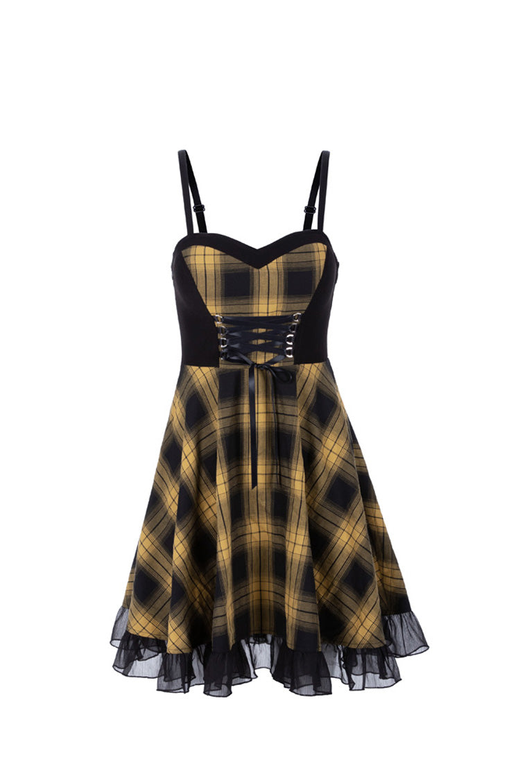 Lattice Plaid Stitching Binding Women's Steam Punk Strap Dress - Product - 12