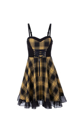 Lattice Plaid Stitching Binding Women's Steam Punk Strap Dress - Product - 12