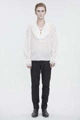 White Ruffled Collar Puff Sleeved Men's Gothic Shirt - Product - 4