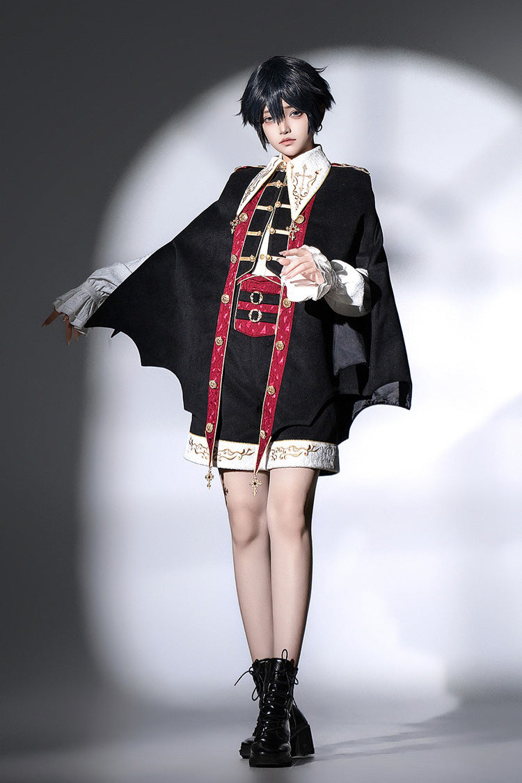 Black [Vampire Noble Court] Long Sleeves Embroidery Gothic Prince Handsome Ouji Lolita Set - Product - 5