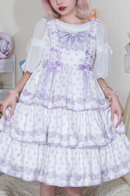 Dot Print Multi-Layer Ruffled High Waist Sweet Lolita JSK Dress - Purple - 1