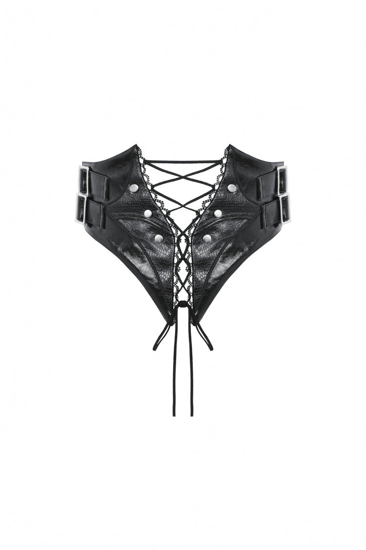 Black Lace-Up Buckled Zippered Women's Punk Shiny PU Corset - Product - 3