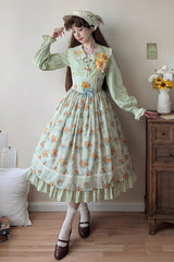 Green [Gardening Sunflower] Sleeveless Print Ruffle Bowknot Sweet Elegant Uplift Lolita Jsk Dress - Green - 1