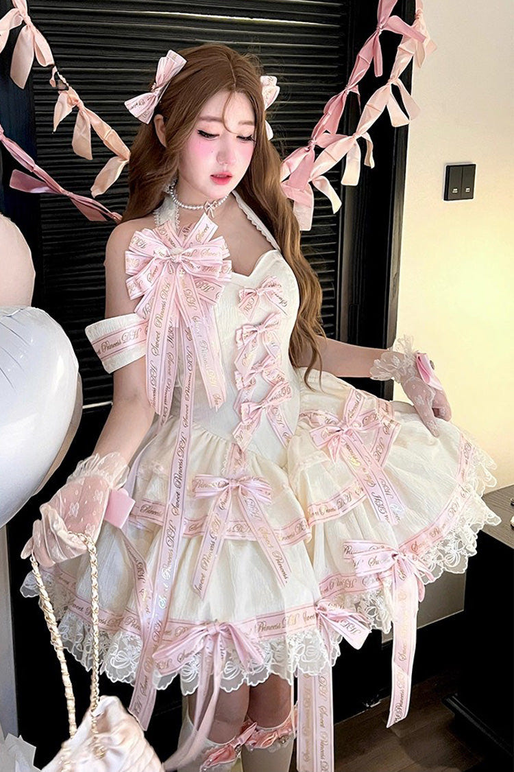 Pink [Young Lady] Halterneck Sleeveless Multi-Layered Ruffle Bowknot Elegant Princess Sweet Lolita Dress - Product - 2