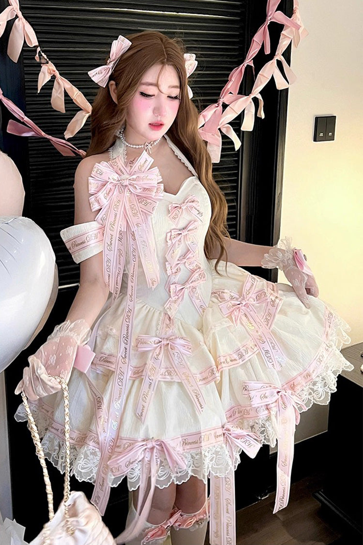 Pink [Young Lady] Halterneck Sleeveless Multi-Layered Ruffle Bowknot Elegant Princess Sweet Lolita Dress - Product - 2