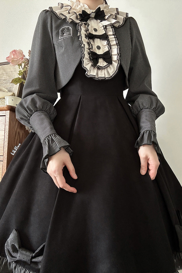 Black [Serenade] Long Sleeves Ruffle Bowknot Fake Two Pieces Classic Lolita Dress - Product - 5